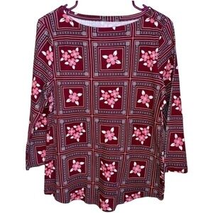 NWT Women’s Charter Club Tile Print 3/4 Sleeve Top